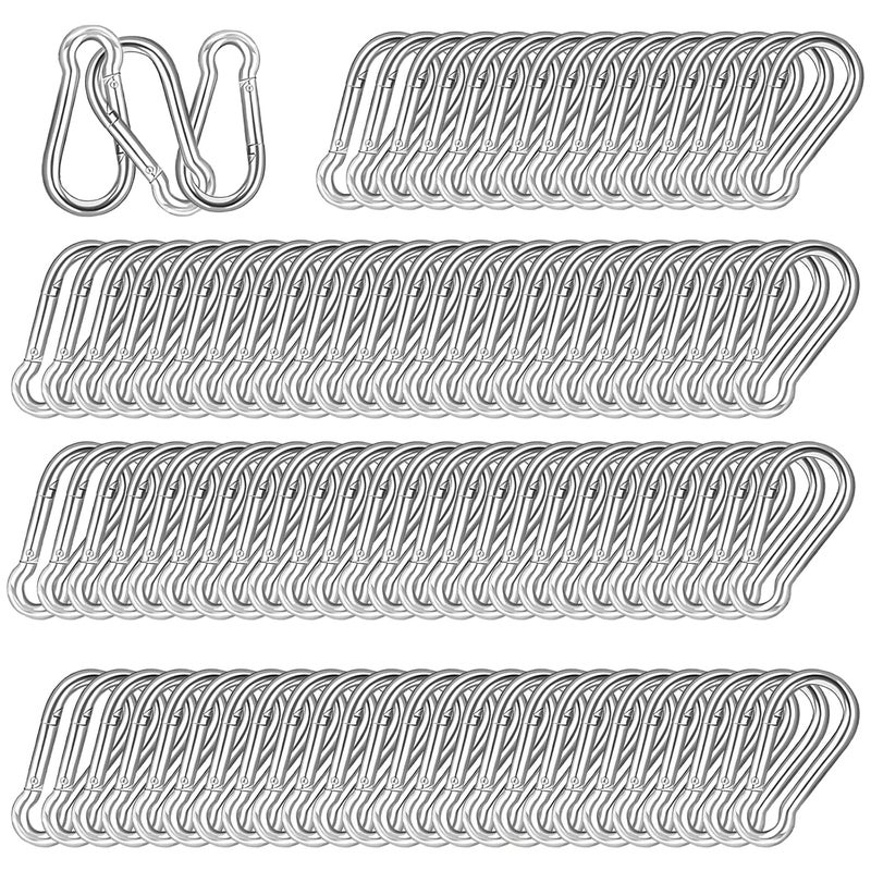 HANDRERLEE 40 PCS 2'' Spring Snap Hook Carabiner, M5 3/16 Inch Galvanized Silver Steel Small Carabiner Clip, 220LBS Holding Capacity Quick Link Clip Keychain for Hammock Dog Leash & Camping Gym - Image 1